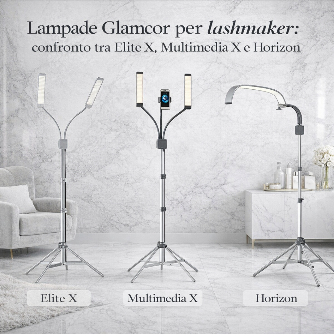 Lampade Glamcor per lashmaker: confronto tra Elite X, Multimedia X e Reveal